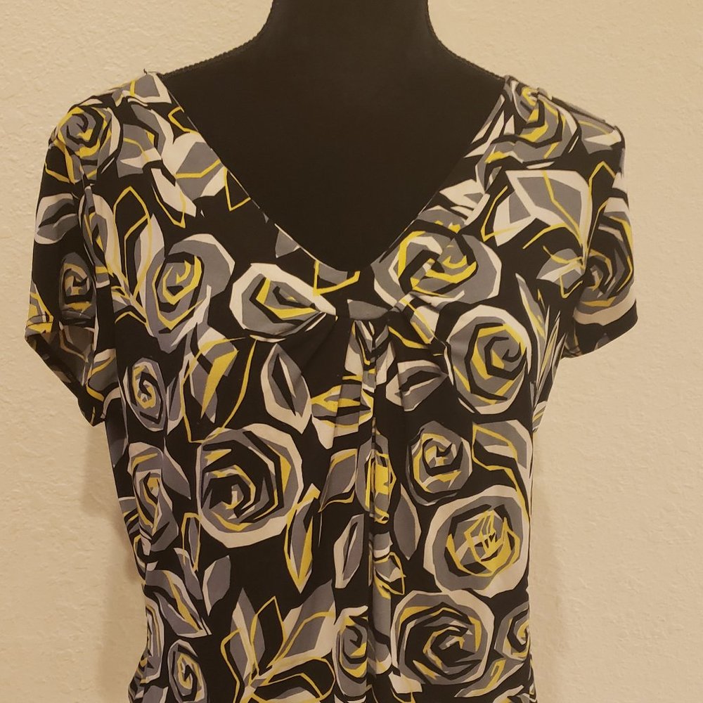 Briggs of New York  Bl/Yellow Blouse Petite Lg